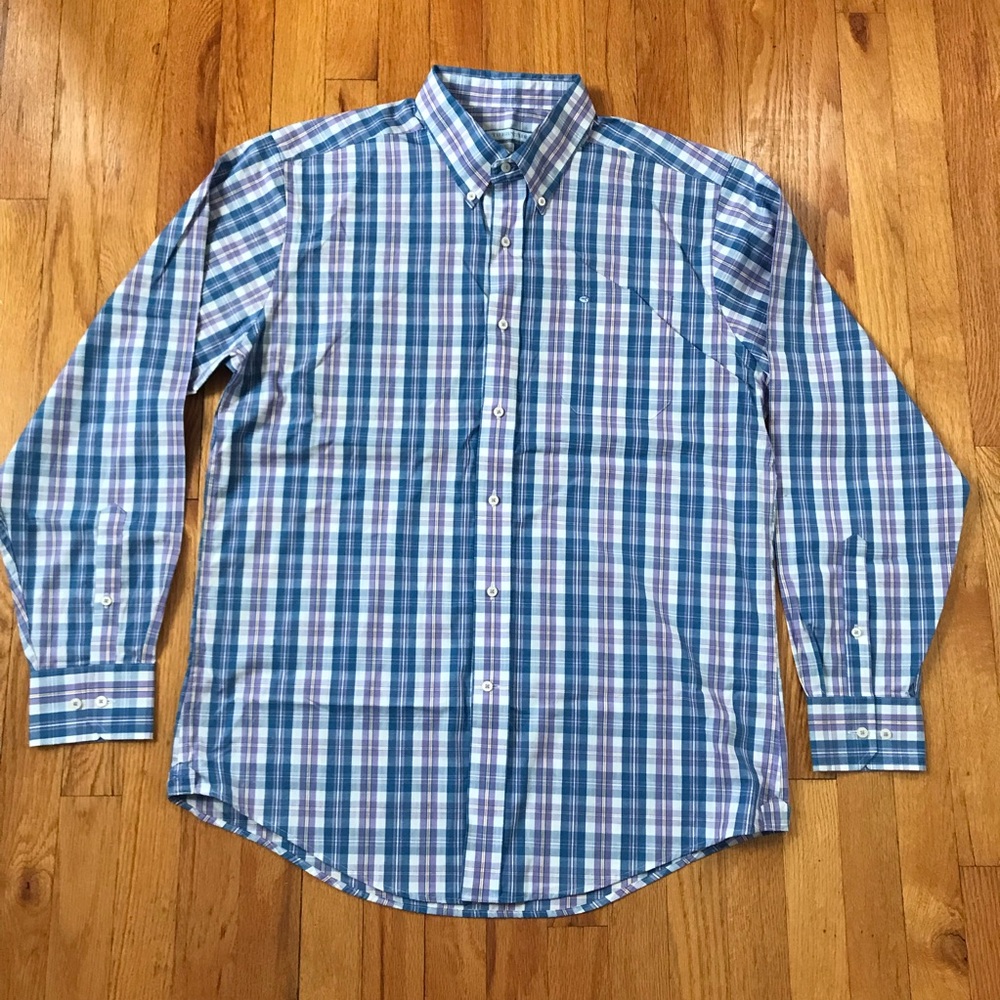 Southern Tide Blue Purple Plaid Button Up Shirt Classic Fit Large